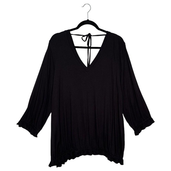Lane Bryant Tops - Lane Bryant Top Womens 22 24 V Neck Long Sleeve Cinched Bottom Tie Back Black